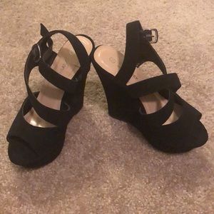 Black suede wedges